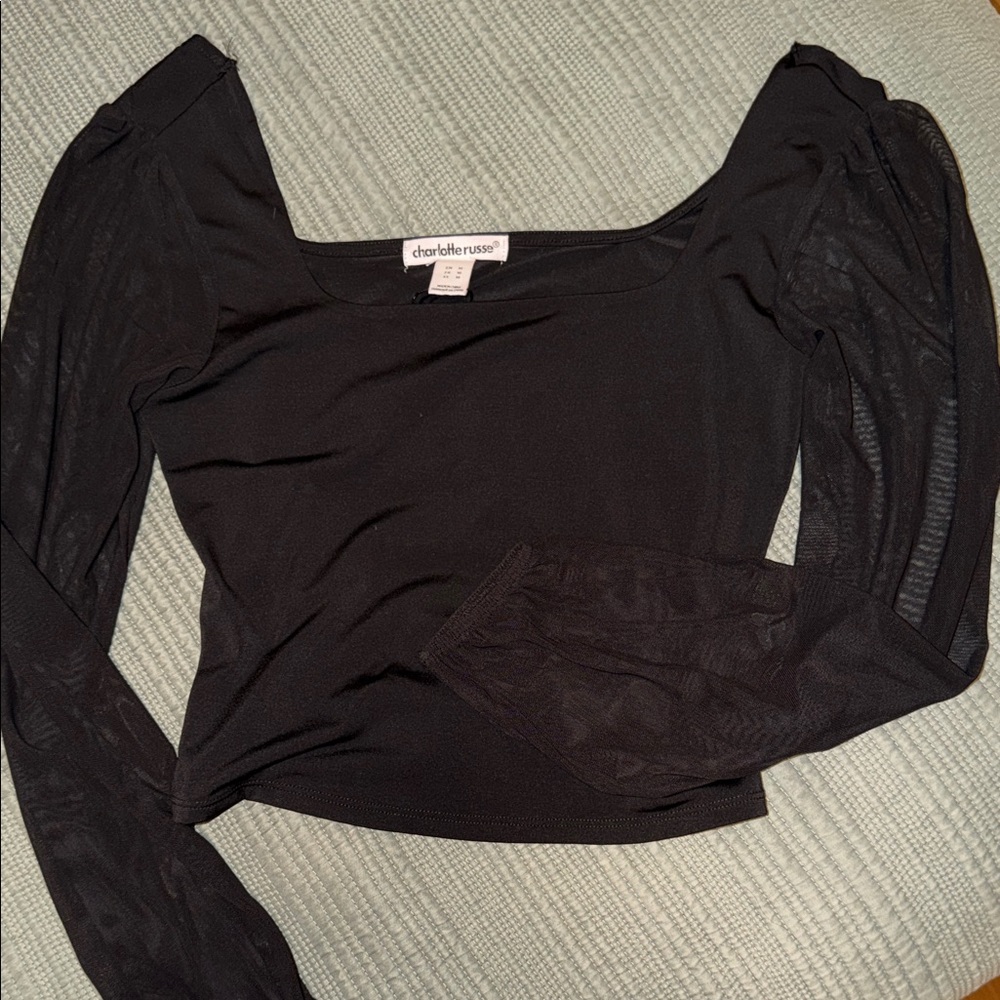 Charlotte Russe Black Mesh Sleeve Blouse